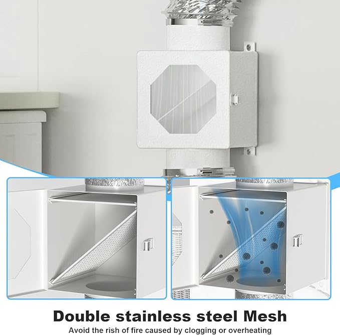 Upgraded Metal Dryer Duct Lint Trap Indoor Dryer Vent Kit - 4 Inch Dryer Vent Hose With 2 Hose Clamps 2 Stainless Steel Mesh Aluminum Foil Tape Cleaning Brush For Electric Dryers