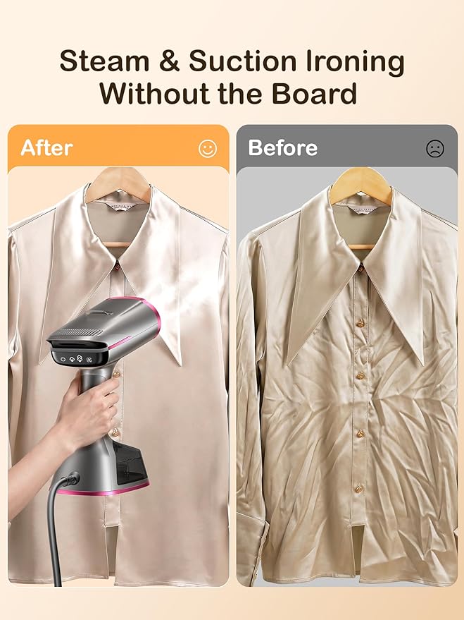 DRFLASH Vacuum Steamer for Clothes,2-in-1 Suction Handheld Steamer,270 Tank | 6000Pa Powerful Suction, 3 Modes with LED Display, Fabric Wrinkle Remover, Portable for Travel and Home, 110-120V