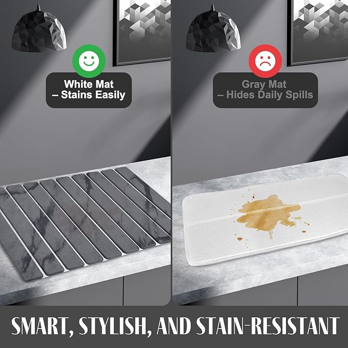 Stone Dish Drying Mats for Kitchen Counter, 24"(L)×16"(W) Marble-Pattern Dish Drying Mat, Eco-Friendly Absorbent Diatomaceous Earth Mats for Dishes Bottles Cups, Match Any Countertop【 Dark Grey】