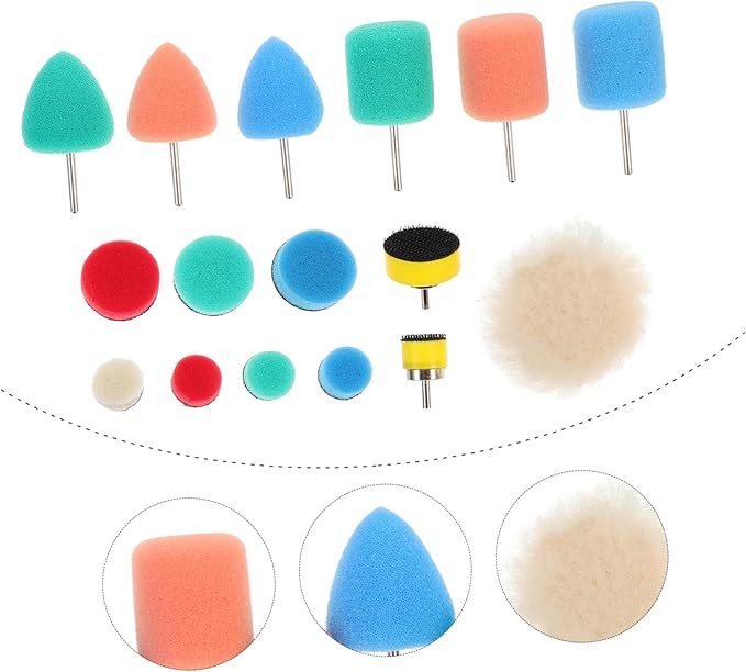 Luxshiny 64pcs Car Polishing Pads Sponge Buffing Wheel Kit for Detailing and Finishing Compatible Pneumatic and Electric Polishers for Vehicle and Furniture Use