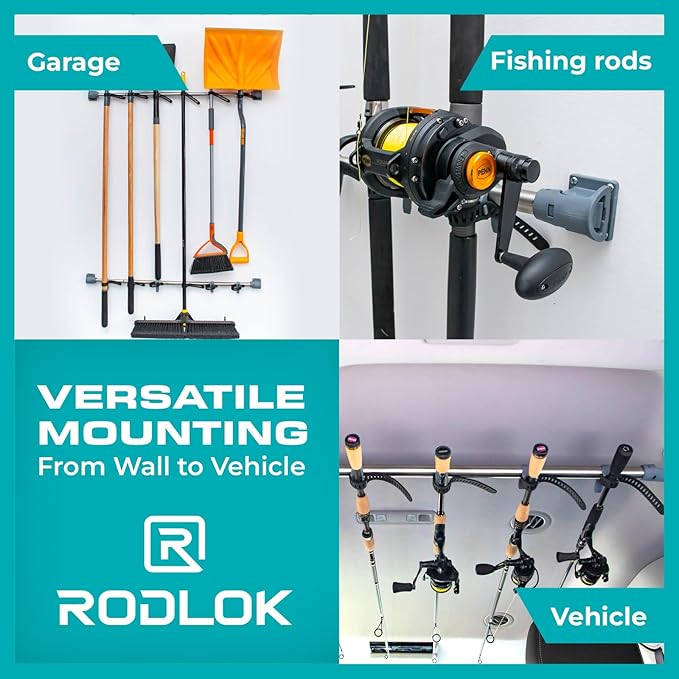 2 Pc Fishing Rod Holder for Car- Fishing Pole Rack - SUV Truck Fly Rod Holder - Holders for Garage Organization & Storage Rack Wall Organizer for Mops, Brooms, Shovel- Car Clothes Hanger bar
