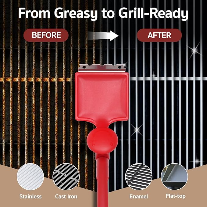 GASPRO Grill Brush Bristle Free for Outdoor Grill, BBQ Grill Cleaning Brush with Replaceable Scrub Sponge Head & Scraper, Ergonomic Handle, Safe for Stainless Steel, Cast Iron & Porcelain Grate