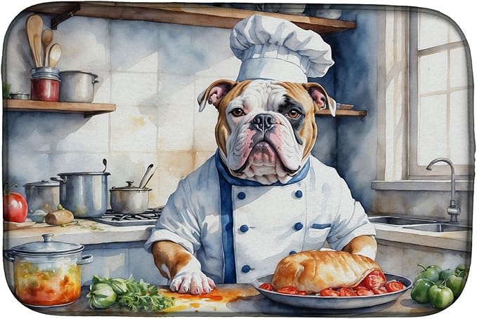 Caroline's Treasures DAC6185DDM American Bulldog The Chef Dish Drying Mat Absorbent Dish Drying Mat Pad for Kitchen Counter Dish Drainer Mat for Countertop, 14 x 21", Multicolor