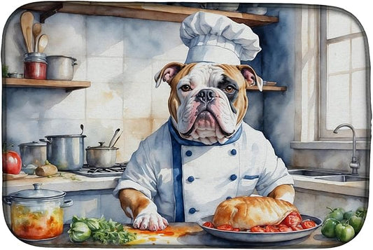 Caroline's Treasures DAC6185DDM American Bulldog The Chef Dish Drying Mat Absorbent Dish Drying Mat Pad for Kitchen Counter Dish Drainer Mat for Countertop, 14 x 21", Multicolor