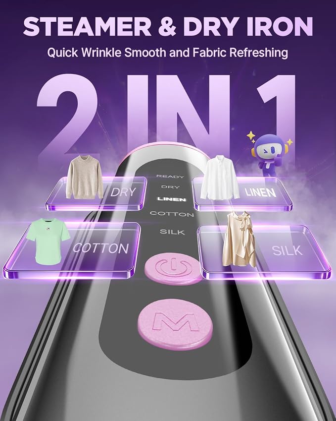 Clothes Steamer Handheld, 2-in-1 Steamer & Iron for Clothes, 100-240V 15s Heat-Up Portable Handheld Garment Steamer, Travel Steamer for Clothes,Large Heat Panel,Quick Wrinkle Removal for Global Europe