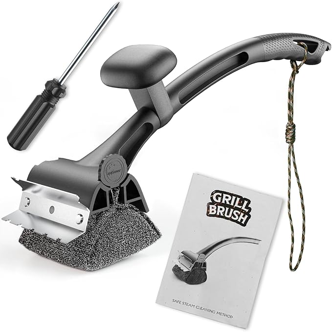 BBQ Grill Brush Bristle Free - Grill Cleaner Brush with Replaceable Heads for Cast Iron/Stainless Steel Porcelain/Gas/Charcoal Grates, Safe Grill Brush for Outdoor Grill, Grill Scraper Cleaning Brush