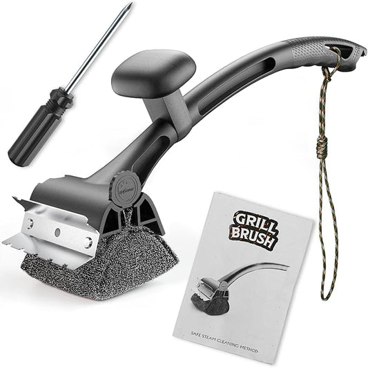 BBQ Grill Brush Bristle Free - Grill Cleaner Brush with Replaceable Heads for Cast Iron/Stainless Steel Porcelain/Gas/Charcoal Grates, Safe Grill Brush for Outdoor Grill, Grill Scraper Cleaning Brush