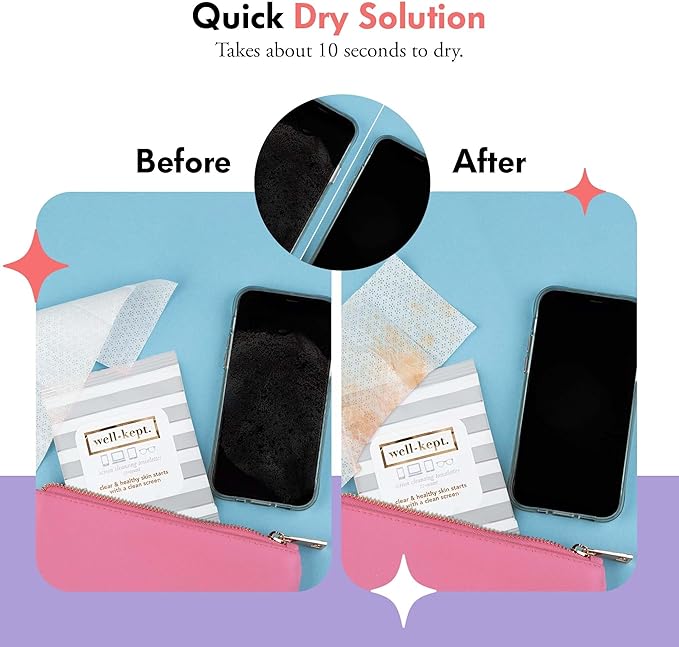 Well-Kept Tech & Lens Wipes - Eyeglass, Screen & Phone Cleaning, Multi-Surface, Lint-Free, Pre Moistened, Streak-Free & Non Scratching - Hamptons, 12 Pack (180 Count)