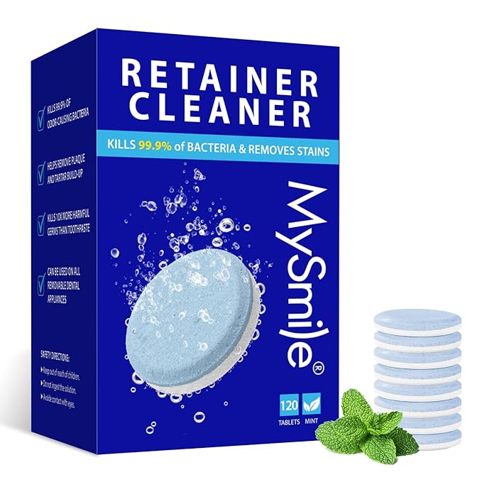 MySmile Retainer Cleaner Tablets, Denture Cleaning Tablets, Aligner Cleaner for Invisalign, Mouth Guard & Night Guard and More Dental Appliances, Helps to Removes Odors, Stains & Plaque,120 Count