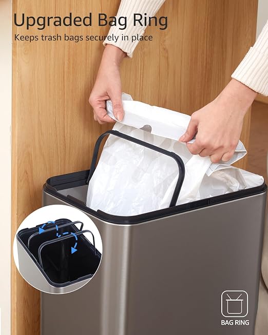 zyz Kitchen Trash Can 13 Gallon / 50L, Automatic Touchless Sensor Garbage Can with Butterfly Lid and Legs, USB 2400mAh Battery, Stainless Steel Soft-Close Trash Bin for Home (120 Count Trash Bags)