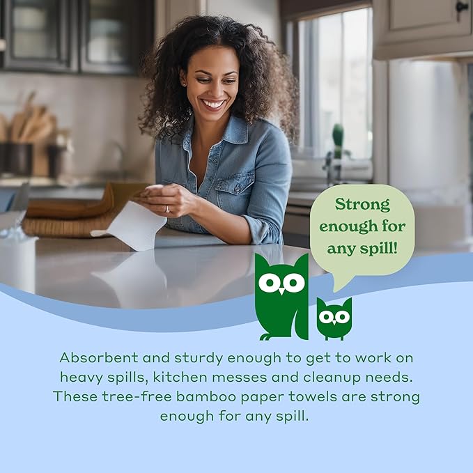 Caboo Tree Free Paper Towels, 6 Rolls, Plastic Free & Eco Friendly, Earth Friendly, Sustainable Kitchen Paper Towels with Strong 2 Ply Sheets