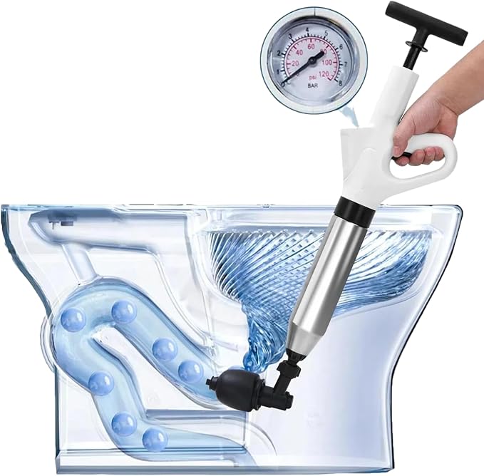 High Pressure Air Drain Blaster, Drain Plunger Equipped with 360° Rotating Elbow/Base High-Pressure Air Plunger Kit for Unclogging Toilets/Sinks/Bathtubs/Floor Drains