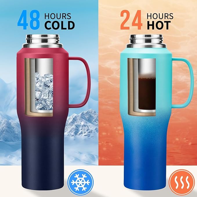 Insulated Water Bottle 32 OZ - with Straw & Pop-up Spout Lid, Keep Cold-48H Hot-12H, Stainless-Steel with handle for Women Men, Metal Flask Water Bottle Fits in Cup Holder