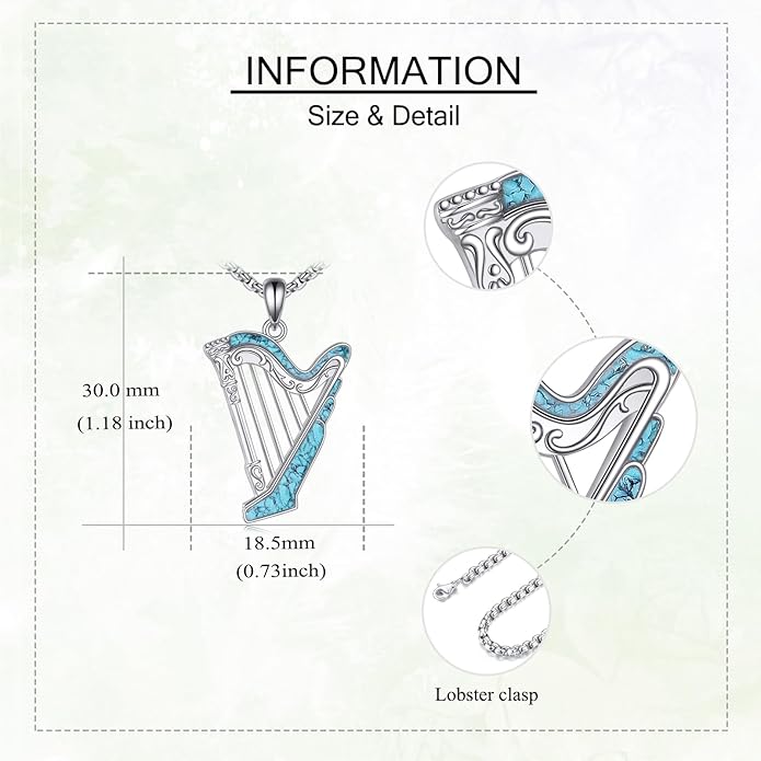 Music Necklace Sterling Silver Turquoise Music Pendant Necklace Music Lovers Jewelry Gifts for Women Girls