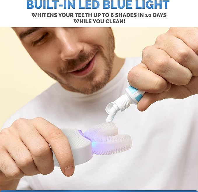 FREEZE2TRIM Sani White Ultrasonic Toothbrush, Ortho Sparkle Sonic Glow Brush, 360 Brite Adult U Shaped Toothbrush Ultrasonic Tooth Cleaner Teeth Whitening Light Electric Automatic Hands Free