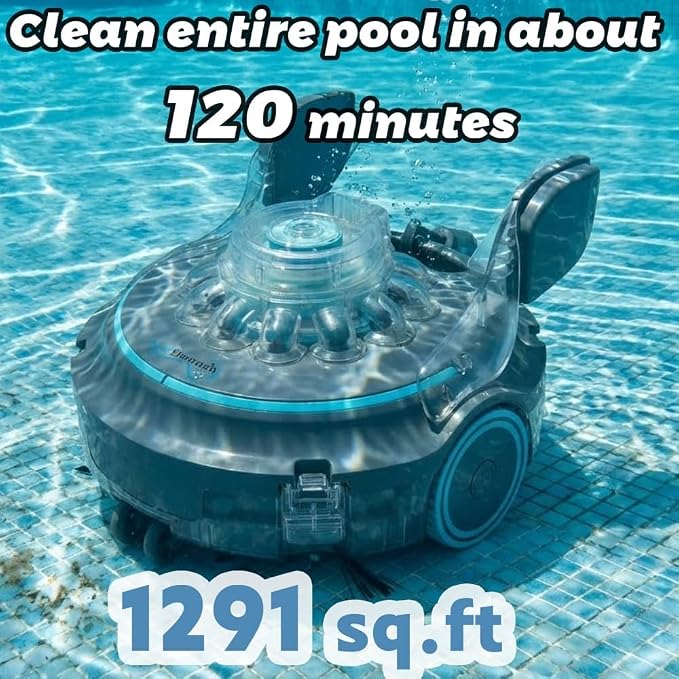 PRO Cordless Robotic Pool Cleaner with Slope Climbing Technology, 120 Mins Runtime Automatic Pool Vacuum, Dual Fine Filters, Self-Parking, Ideal for Above/In-Ground Pools up to 1290sq.ft