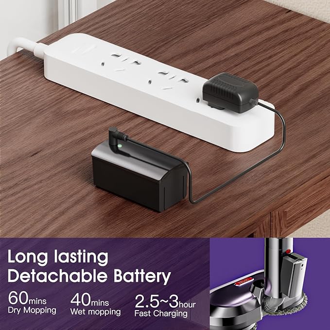 VMAI Electric Mop with Detachable Battery & 300ml Water Tank, Spin Mop with LED Headlight and Sprayer, for Hardwood, Tile, Laminate Floor, <50dB Working Noise