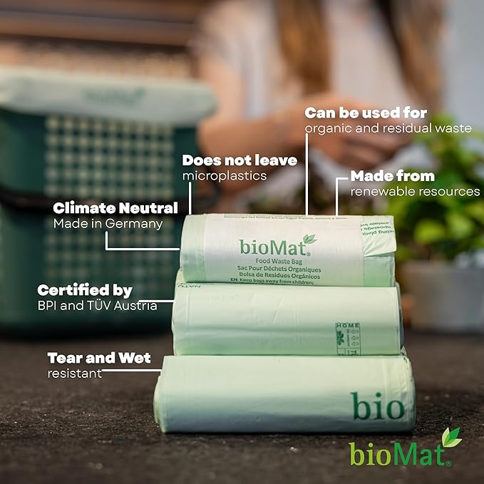 bioMat AirBox Compost Bin for Countertop with 2.6 Gallon Food Waste Bags (125 Bags), BPI Certified