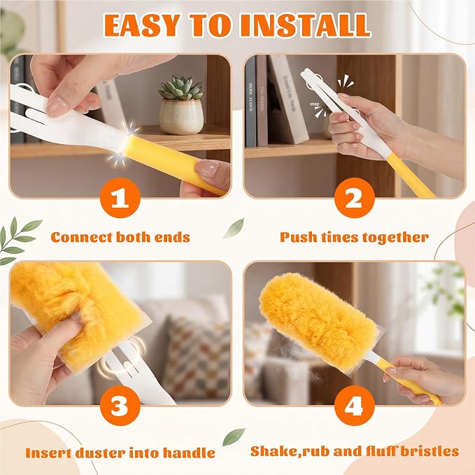 200 Pcs Disposable Dusters Refills Bulk Heavy Duty 360° Dusters Refill with 3ft Extended Handle and Short Handle, Multi Surface Replacement Duster Kit for Cleaning Ceiling Fan (Orange,White)