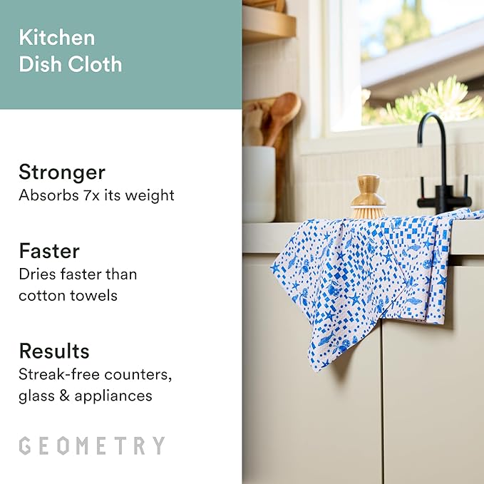 GEOMETRY Kitchen Dish Cloths - Spring & Summer Collection - Premium Dishcloths with Geoweave - Absorbent & Fast Drying Kitchen Towels - Daisy Sky, 10" x 10" - 3-Pack