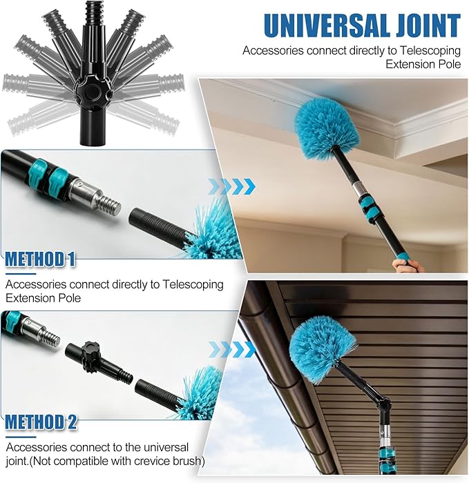FIDISP 20FT High Ceiling Duster Kit, 4.5–12ft Heavy Duty Extension Pole, 9PCS with Hooks, Telescoping Duster, Fan Cleaner & Web Brush, Commercial/Home Use for Windows, Fans, Ceilings & Outdoor