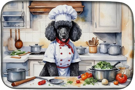 Caroline's Treasures DAC6302DDM Black Poodle The Chef Dish Drying Mat Absorbent Dish Drying Mat Pad for Kitchen Counter Dish Drainer Mat for Countertop, 14 x 21", Multicolor