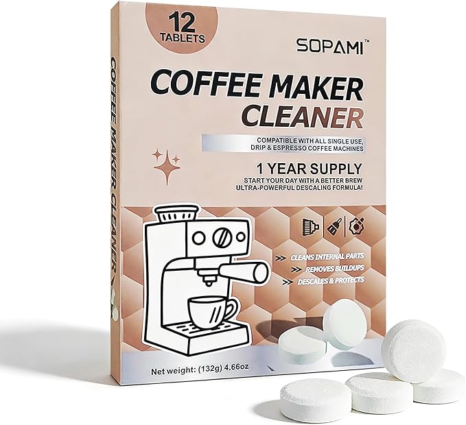 Sopami Coffee Maker Cleaner Tablets-12 count, Coffee Machine Descaler Speed Cleaning for Coffee Pot,Drip and Espresso Machine Cleaning Oil Remover