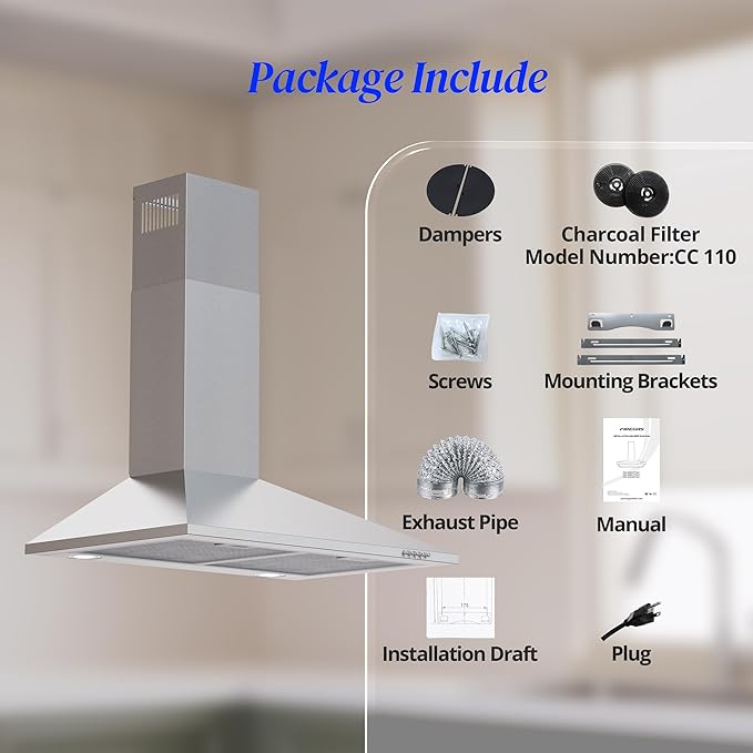 FIREGAS Range Hood 30 inch, Wall Mount Range Hood with LED Lights, 3-Speed Exhaust Fan, Ducted/Ductless Convertible, Aluminum Mesh Filters, Button Controls, Stainless Steel Kitchen Vent Hood