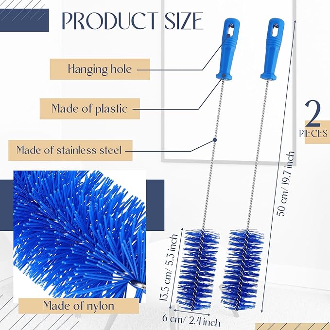 Baderke 2 Pieces Drain Brush Pipe Cleaning Tube Brushes 19.7 Inch Plastic Shower Pipe Flexible Cleaning Tool(Blue,19.7 x 2.4 Inch)
