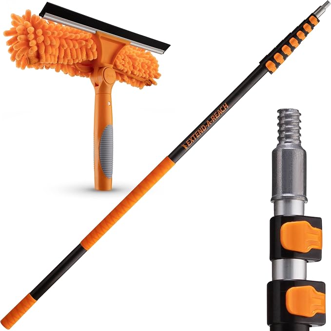 5-30 ft Window Washing Squeegee Kit with Extension Pole (36+ Foot Reach) // Window Cleaning Tool & Window Washer Combo with Telescopic Extension Pole // Best Indoor Outdoor Window Washing Equipment