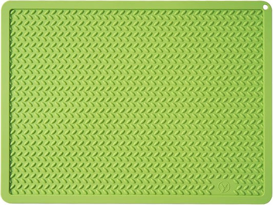 Silicone Drying Mat & Heat Resistant Mat for Kitchen Counter, Non-Slip Dishwasher Safe, Raised Edge for Dishes Bottles Sink (15.35x11.61in, Green)