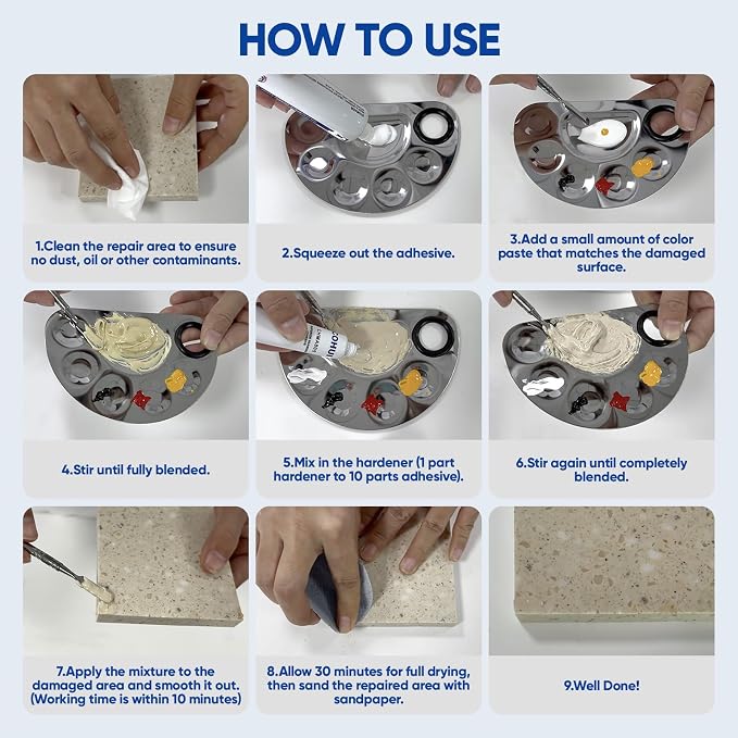 Marble and Granite Repair Kit (DIY Color Match) - 30-Min Quick-Drying Quartz Countertop Repair Kit on Granite Marble Tiles Stone Surfaces - Tile Porcelain Repair Kit for Chips Cracks Scratches Holes