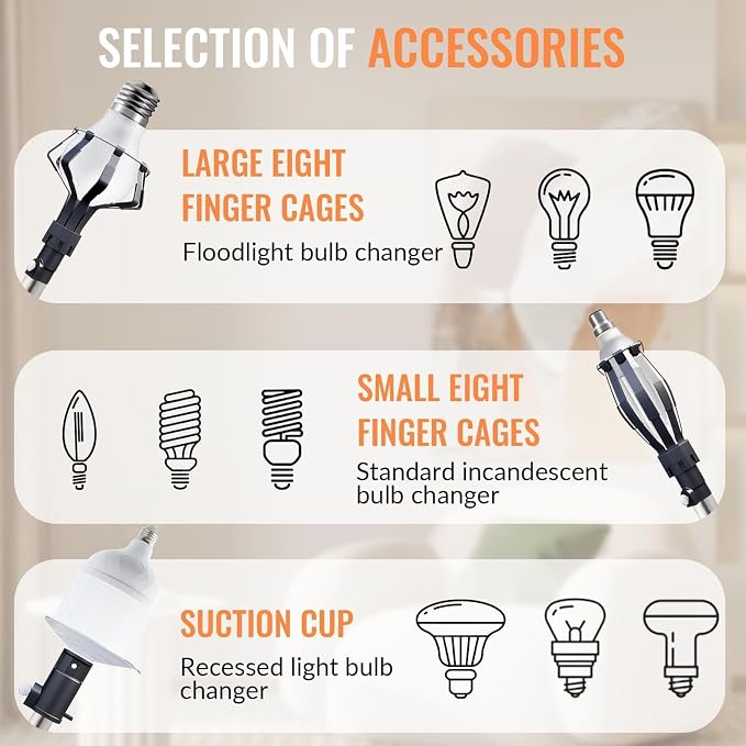 PMMJ Light Bulb Changer for High Ceilings with 18FT Reach, Telescopic Extension Pole for High Ceilings and Recessed Lights (4-12FT) with Baskets, Suction Cup and Duster with Extension Pole