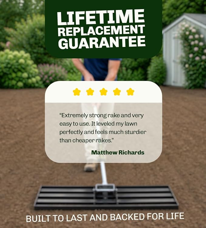Gardease Lawn Leveling Rake 48 Inch x 10 Inch – Heavy Duty Lawn Leveler & Yard Leveling Rake – Steel Lawn Level Rake & Leveling Tool for Soil, Sand & Top Dressing