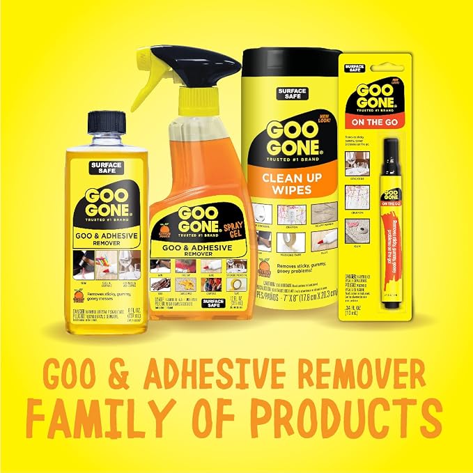 Goo Gone Spray Adhesive Remover Gel, 6 Pack, Removes Glue, Stickers, Tape Residue, Grease, Gum & Wax, Adhesive Spray with Citrus Cleaning Power for Hard Surfaces, Carpets & Fabrics