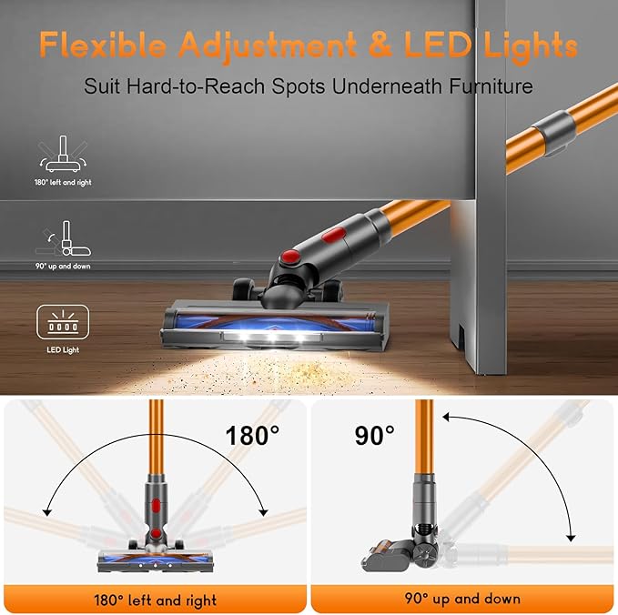BSNAW Cordless Stick Vacuum Cleaner - Rechargeable, 35Kpa Powerful Vacuums with Detachable Battery Display, Max 45Mins Runtime, 8 in 1 Handheld Vacuum for Hardfloor & Carpets Pet Hair