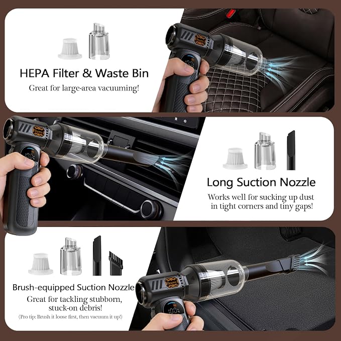 Compressed Air Duster,150000RPM Powerful Brushless Motor Electric Air Duster, Infinite Speed & Fast Charging, Rechargeable Cordless Air Blower with Vacuum Function for PC Keyboard, Car & Home – Black
