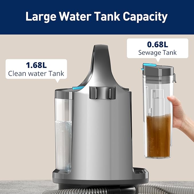 Portable Carpet Cleaner Machine & Upholstery Deep Cleaner, Pet Stain Remover, 20Kpa Powerful Suction Portable Stain Cleaning for Upholstery, Carpet, Couches, Car and Auto Detailer, Car Seats, Grey