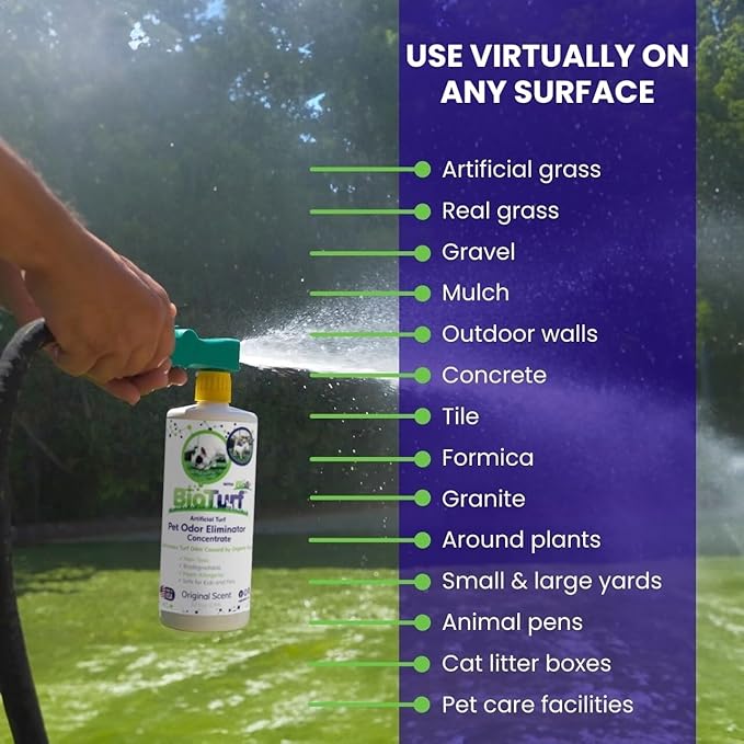 BioTurf BioS+ Turf Cleaner for Pet Urine Outdoor – Artificial Turf Cleaner Deodorizer Concentrate – Fake Grass & Yard Deodorizer for Dog Urine & Feces – Enzyme Kennel Odor Eliminator 32oz 2pk