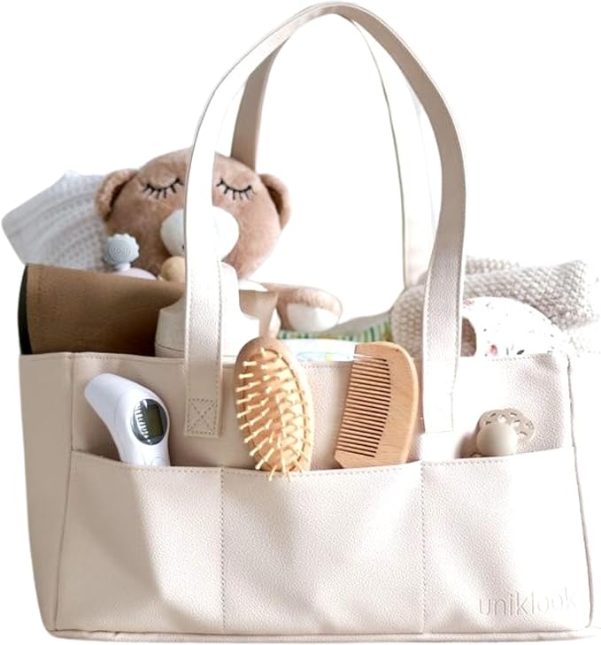 Uniklook Baby Diaper Caddy - Faux Leather -Nursery Storage Bin and Car Organizer for Diapers and Baby Wipes Stylish Nursery Storage Basket