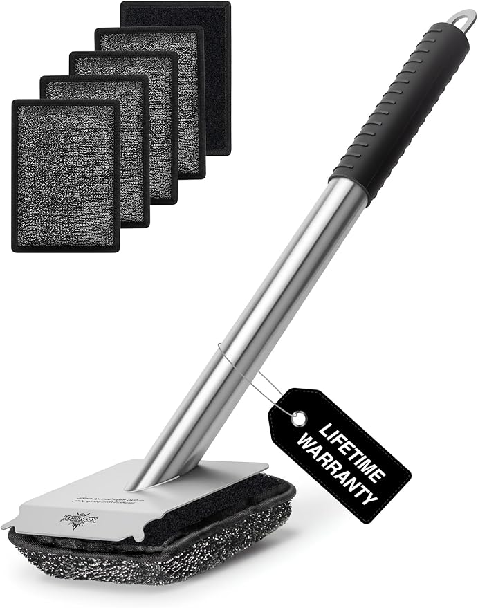 Grill Brush Bristle Free,with 5 BBQ Replacement Head, [Ultra Safe & Efficient] for Cast Iron, Stainless Steel Grates,Grill Cleaner for Outdoor Grill