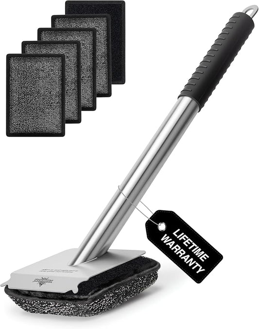 Grill Brush Bristle Free,with 5 BBQ Replacement Head, [Ultra Safe & Efficient] for Cast Iron, Stainless Steel Grates,Grill Cleaner for Outdoor Grill