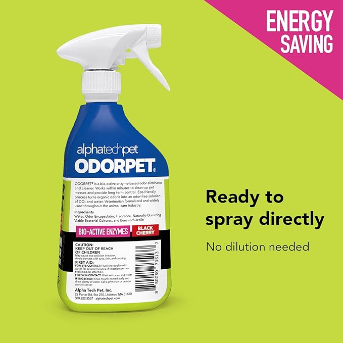 OdorPet Pet Stain Remover and Odor Eliminator - 16 Oz Ready To Use Spray, Non Staining, Professional Strength, Black Cherry Scent by Alpha Tech Pet