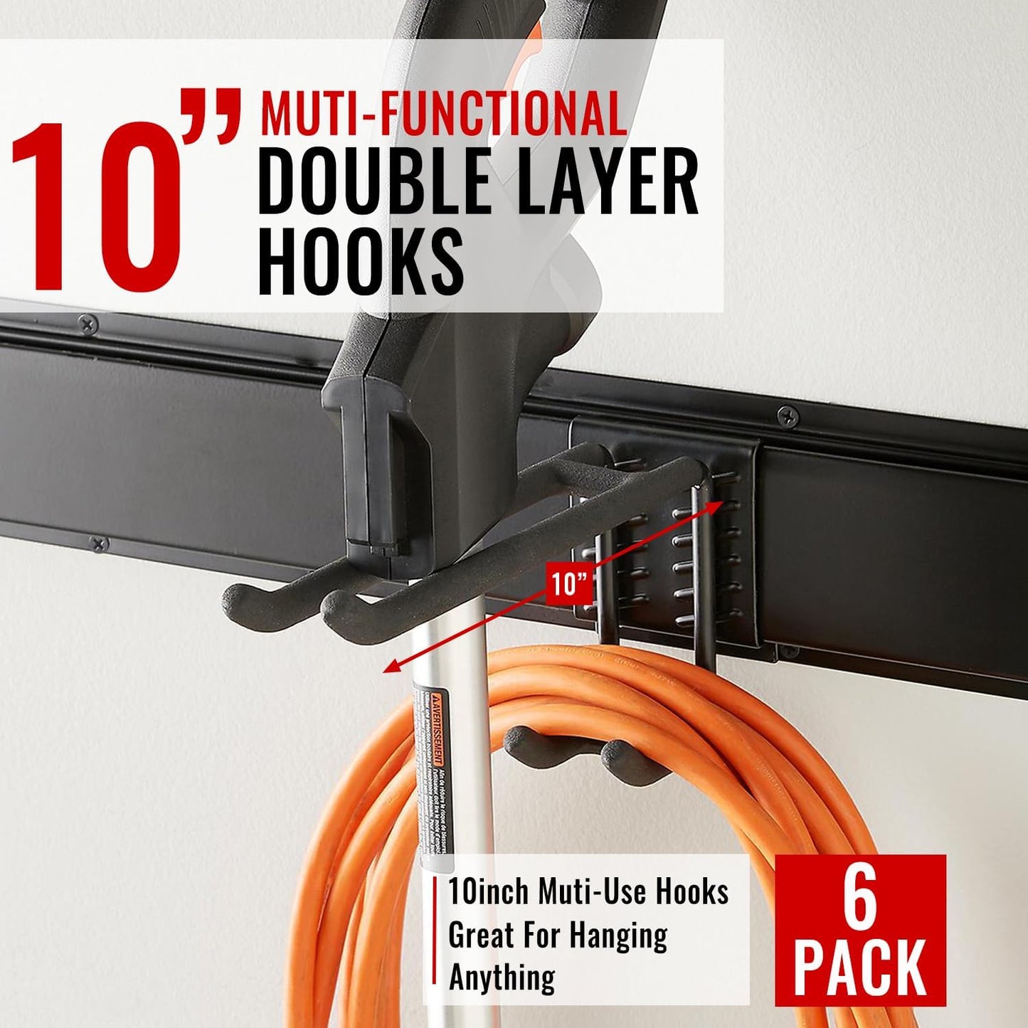 Wall Mount Tool Storage Rack, Garage Organization, Heavy Duty Garage Storage Tool Organizer, Garden Tool Wall Hooks and Hangers, Hold Up to 350lbs Black