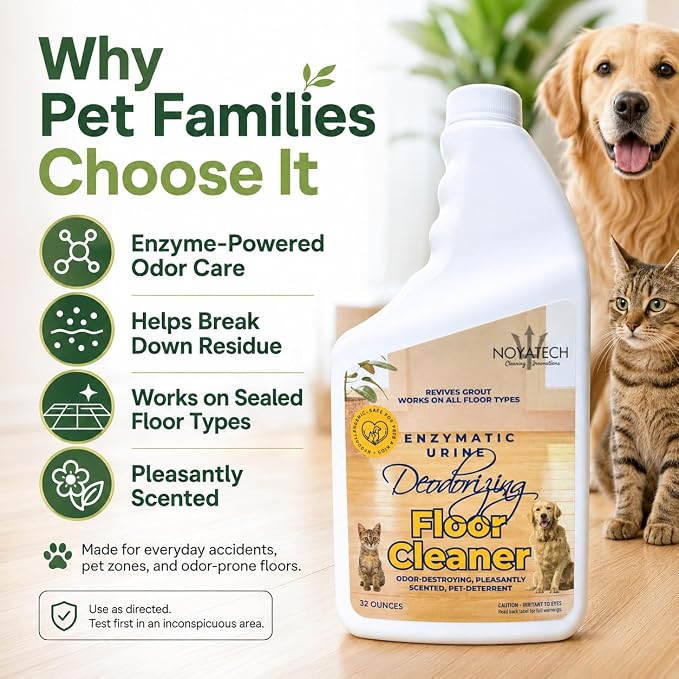 NOYATECH Pet Floor Cleaner for Mopping – Enzyme Urine & Odor Eliminator – Safe for Hardwood, Tile, Laminate & Grout – Dog & Cat Pee Concentrate, 32 oz
