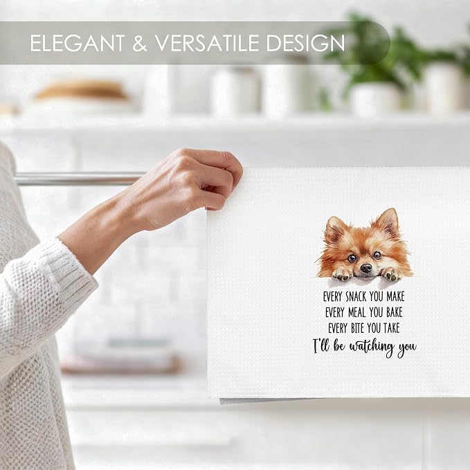 Pomeranian Kitchen Towel Gifts for Dog Lovers Decorative Set of 2, Pomeranian Dish Towels Dishcloths Tea Towels, Pom Waffle Weave Microfiber Hand Towel for Kitchen Bathroom Decor 16x24
