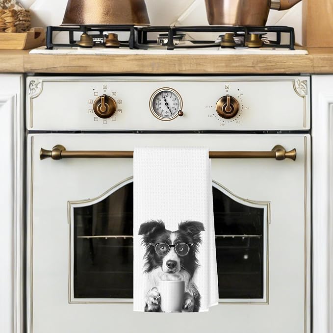 Funny Border Collie Kitchen Towels, Dog Kitchen Accessories, Dog Chef Gifts for Women Decorative Hand Towels for Kitchen Decor, Coffee Lovers Gifts Dish Tea Towel, 16x24 Inch