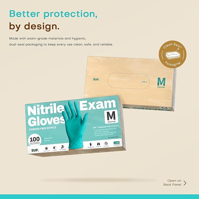 SUP Nitrile Exam Gloves, Powder-Free Latex-Free Food Safe Cooking Cleaning laboratory Disposable Medical Glove, Teal 1000 Ct