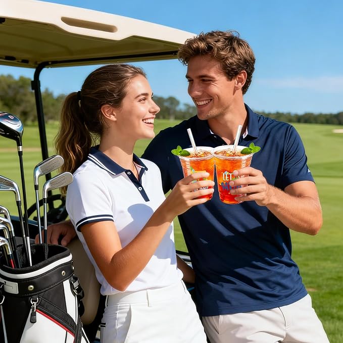 100 Pack Blue Golf Plastic Cups 12 oz Green Golf Ball Disposable Cups Spring Party Favor Drinking Cold Beverage Cup for Sports Birthday Party Supplies