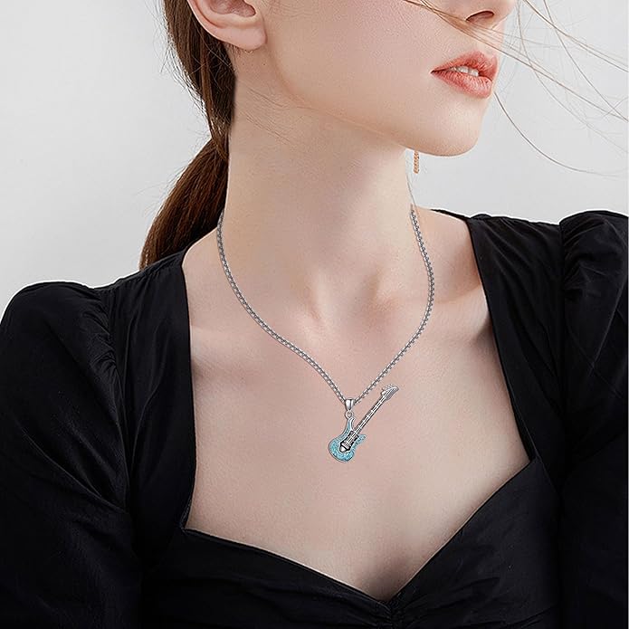 Music Necklace Sterling Silver Turquoise Music Pendant Necklace Music Lovers Jewelry Gifts for Women Girls